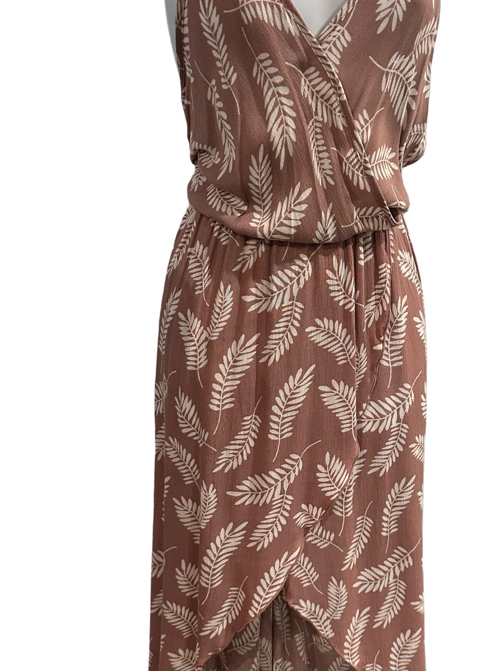 NWT Lani California Mauve Tropical Leaf-Print High-Low Halter Tank Tulip Dress
